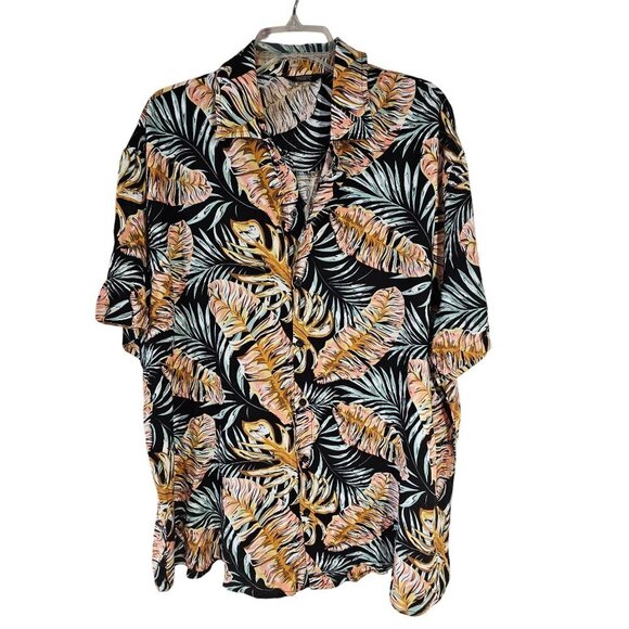 Coofandy Lightweight Hawaiian Shirt Mens Sz 3XL Rayon Blend Pastel on Black - Picture 1 of 7
